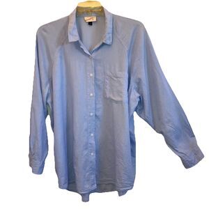UNIVERSAL THREAD XXL Linen Rayon Long Sleeve Blue Blouse Shirt Button Down Pocke